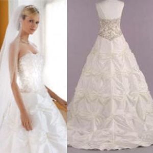 David's Bridal T9252 Taffeta Ball Gown Pickup Skirt And Beaded Wedding Gown